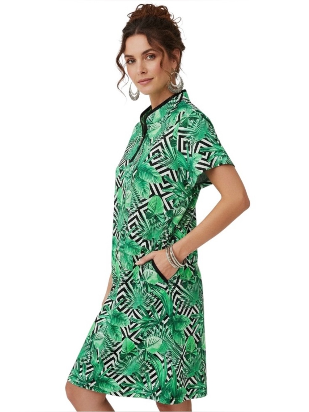 Bermuda Sands Dress Meline Jadeite Resort Golf UPF 50+ Tropical 3/4 Zip XL NWOT